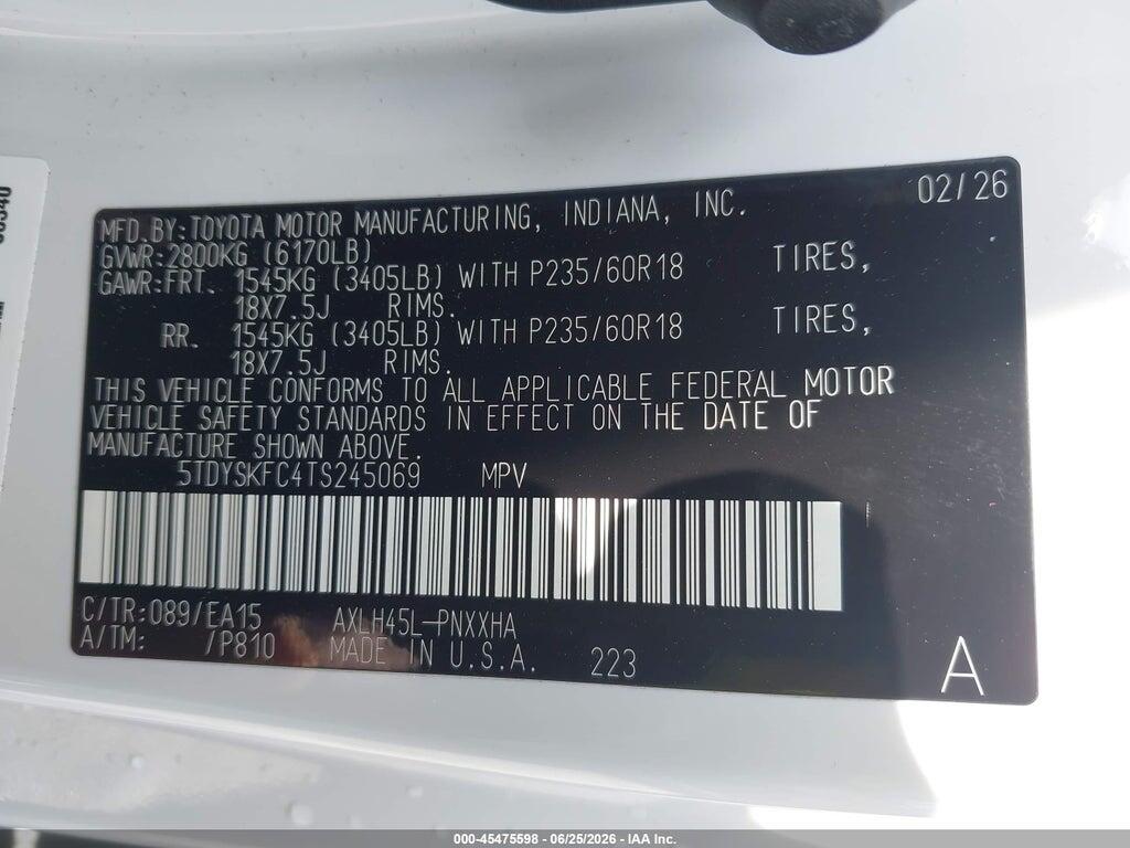 5TDYSKFC4TS245069 2026 TOYOTA SIENNA photo no. 9