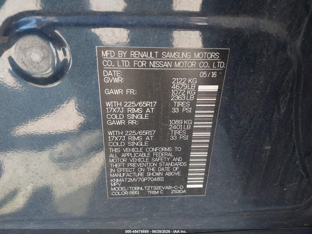 KNMAT2MV7GP704811 2016 NISSAN ROGUE photo no. 9