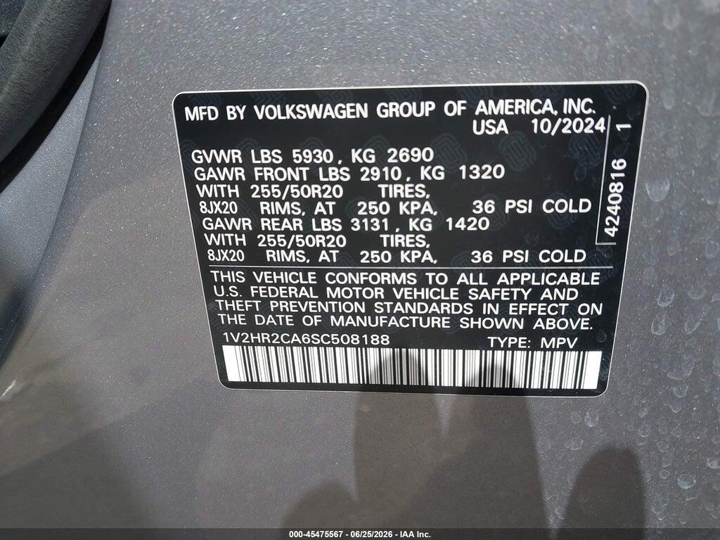 1V2HR2CA6SC508188 2025 VOLKSWAGEN ATLAS photo no. 9