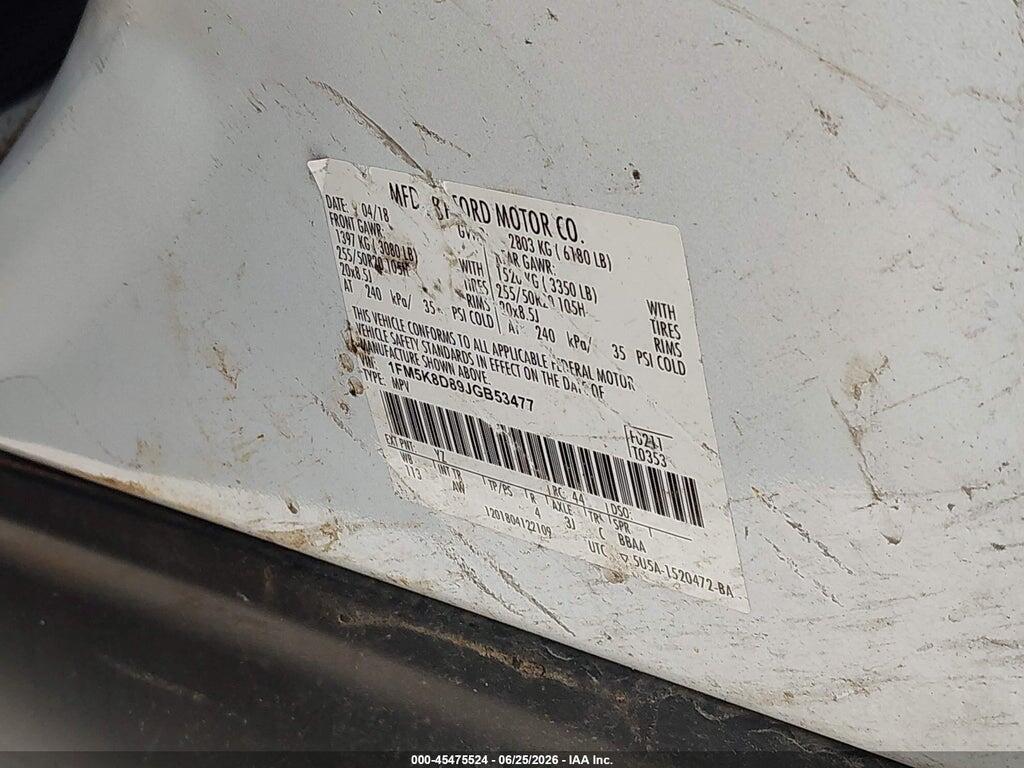 1FM5K8D89JGB53477 2018 FORD EXPLORER photo no. 9