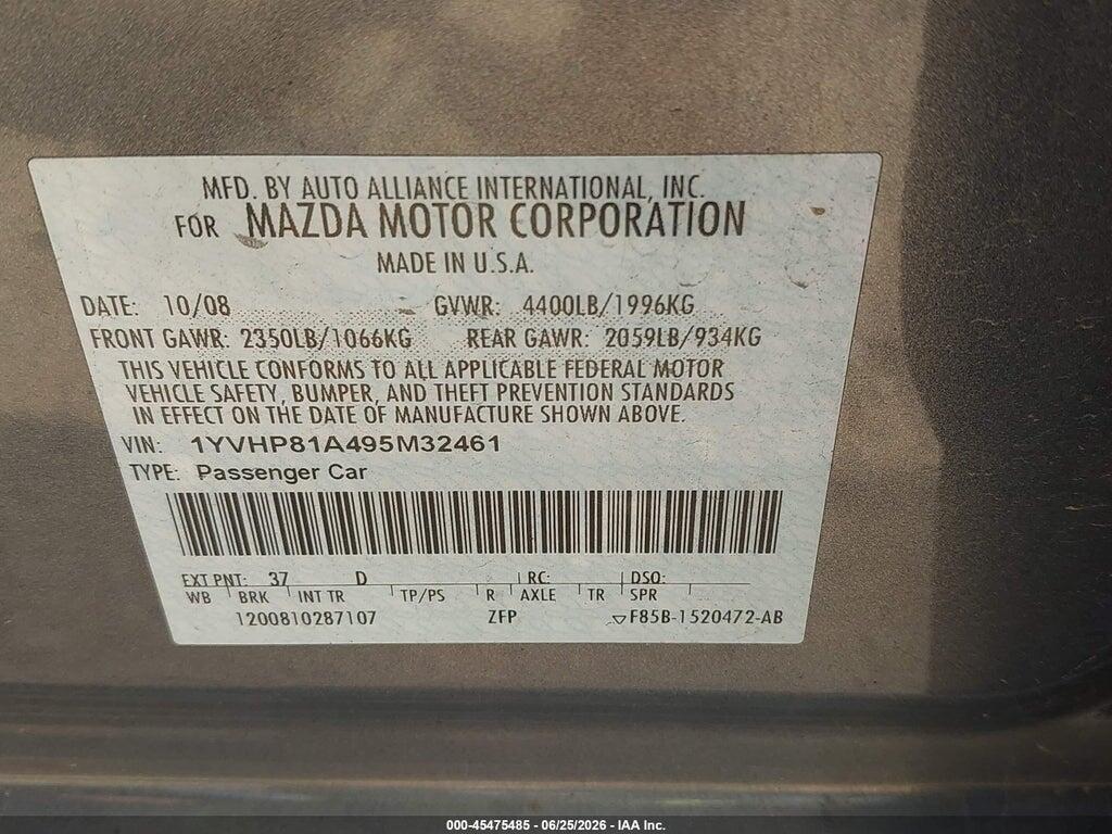 1YVHP81A495M32461 2009 MAZDA MAZDA6 photo no. 9