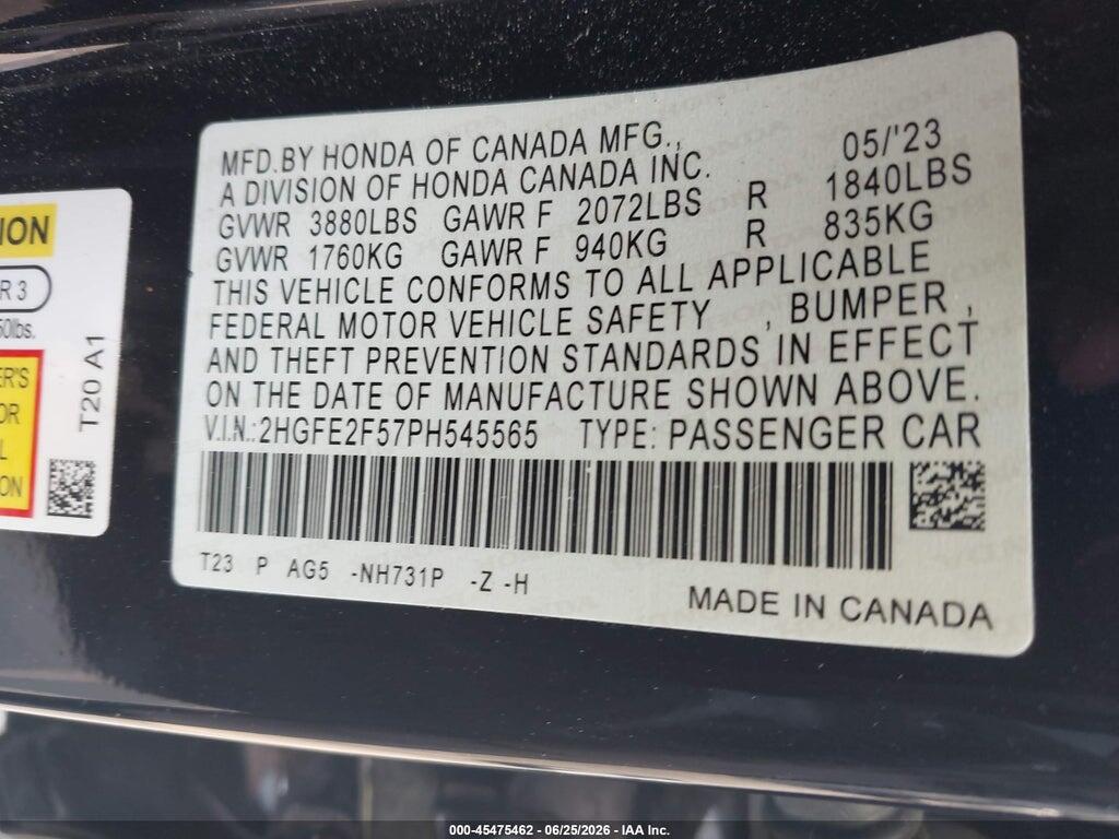 2HGFE2F57PH545565 2023 HONDA CIVIC photo no. 9