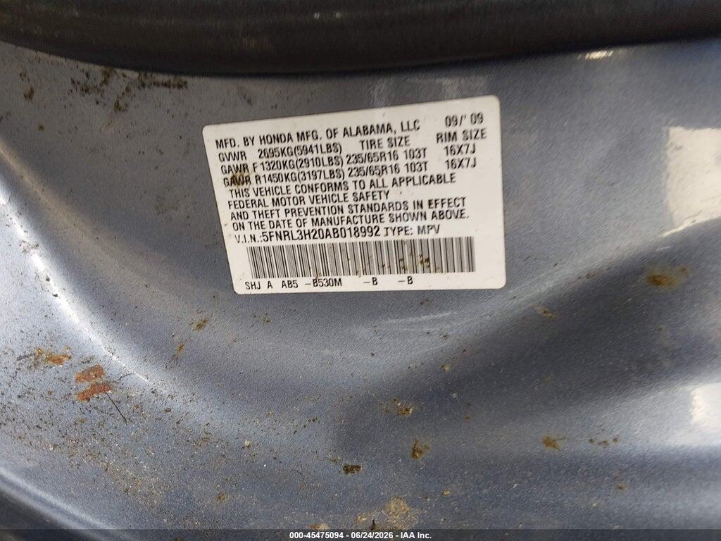 5FNRL3H20AB018992 2010 HONDA ODYSSEY photo no. 9