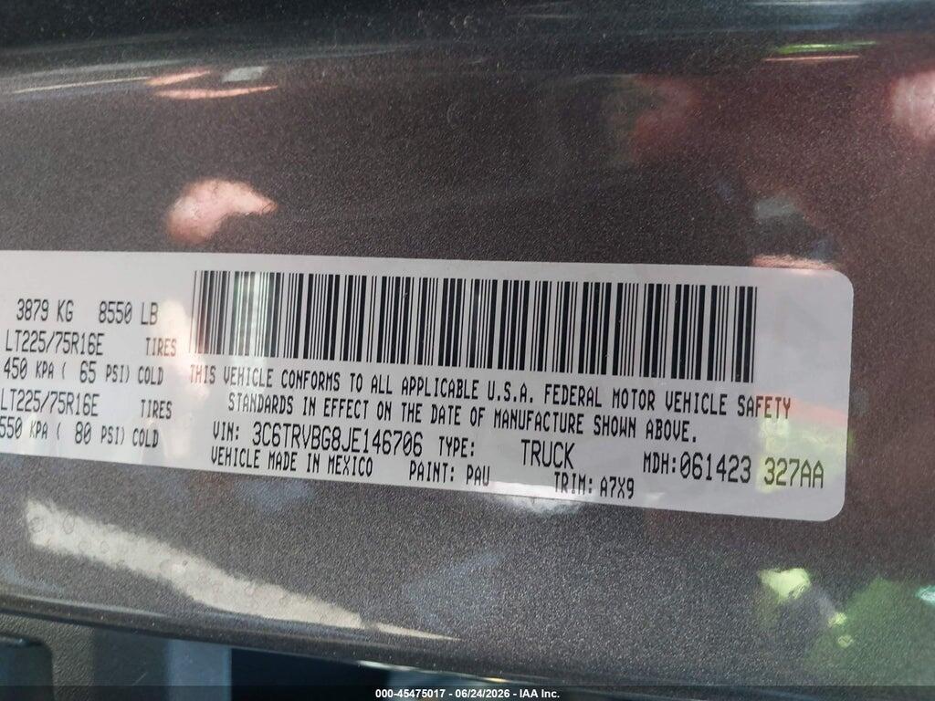 3C6TRVBG8JE146706 2018 RAM PROMASTER 1500 photo no. 9