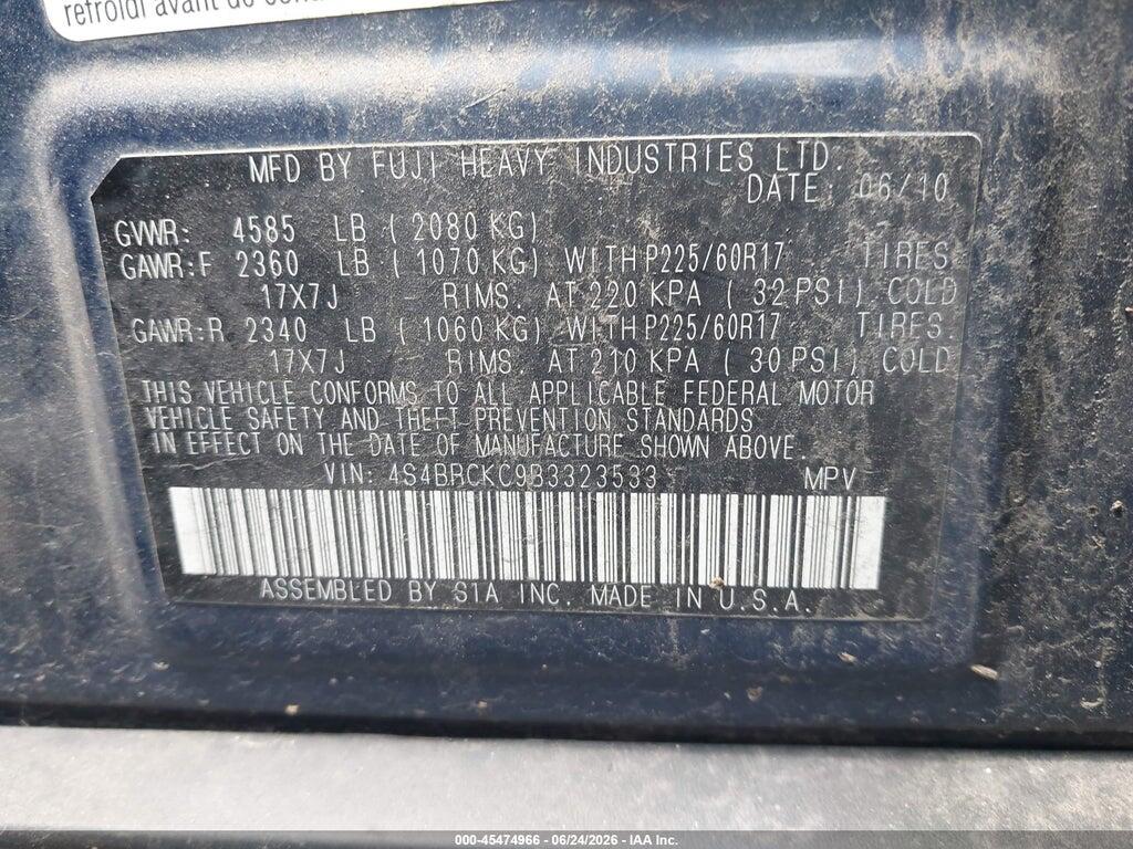 4S4BRCKC9B3323533 2011 SUBARU OUTBACK photo no. 9