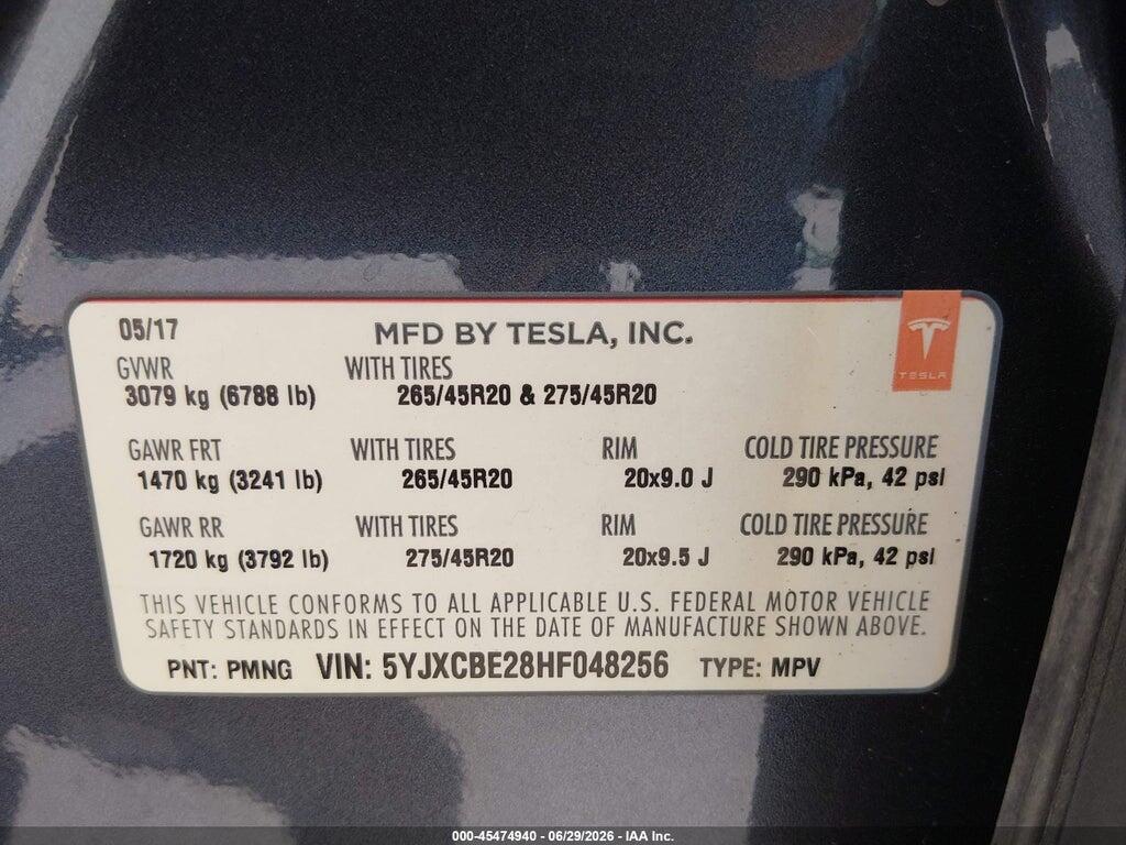 5YJXCBE28HF048256 2017 TESLA MODEL X photo no. 9