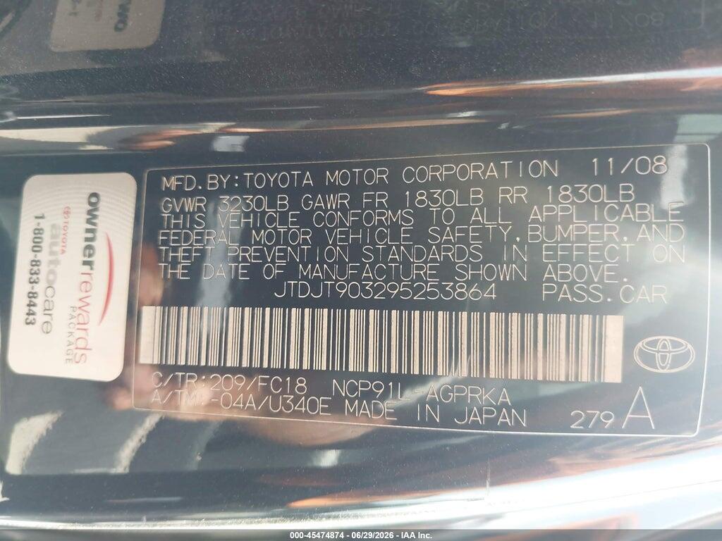 JTDJT903295253864 2009 TOYOTA YARIS photo no. 9