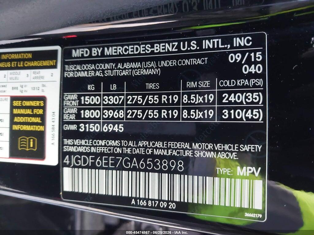 4JGDF6EE7GA653898 2016 MERCEDES-BENZ GL 450 photo no. 9