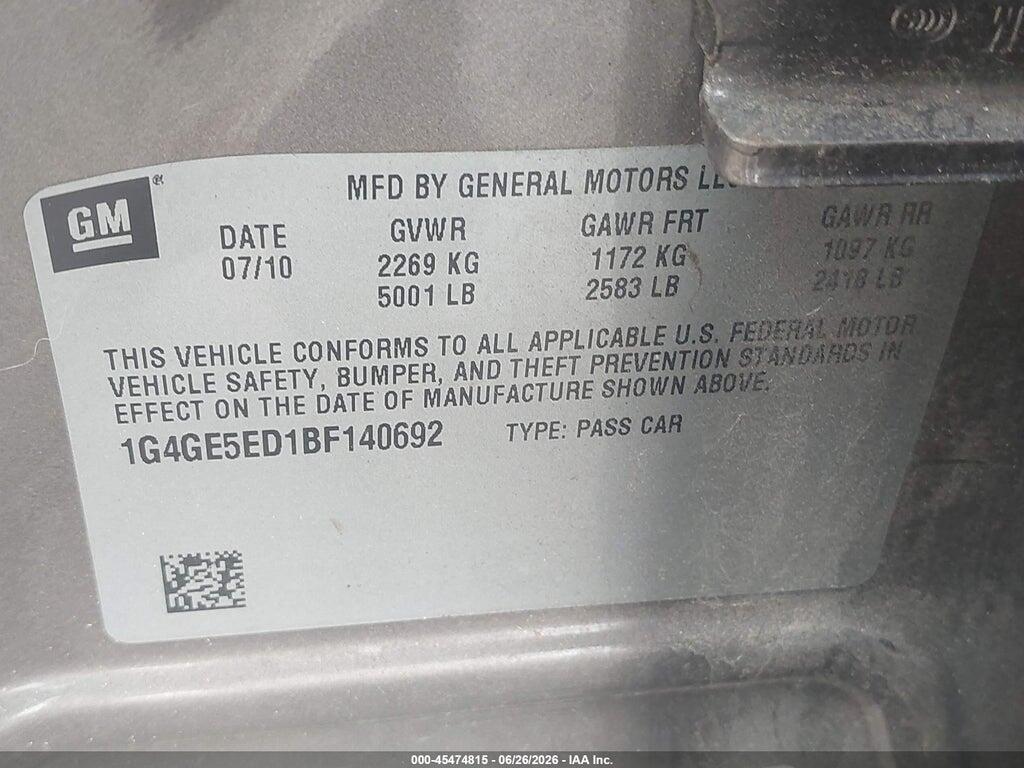 1G4GE5ED1BF140692 2011 BUICK LACROSSE photo no. 9