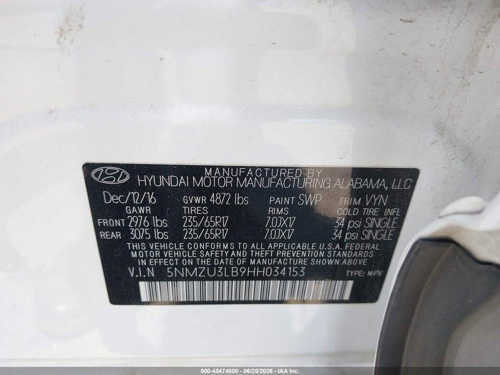 5NMZU3LB9HH034153 2017 HYUNDAI SANTA FE SPORT photo no. 9
