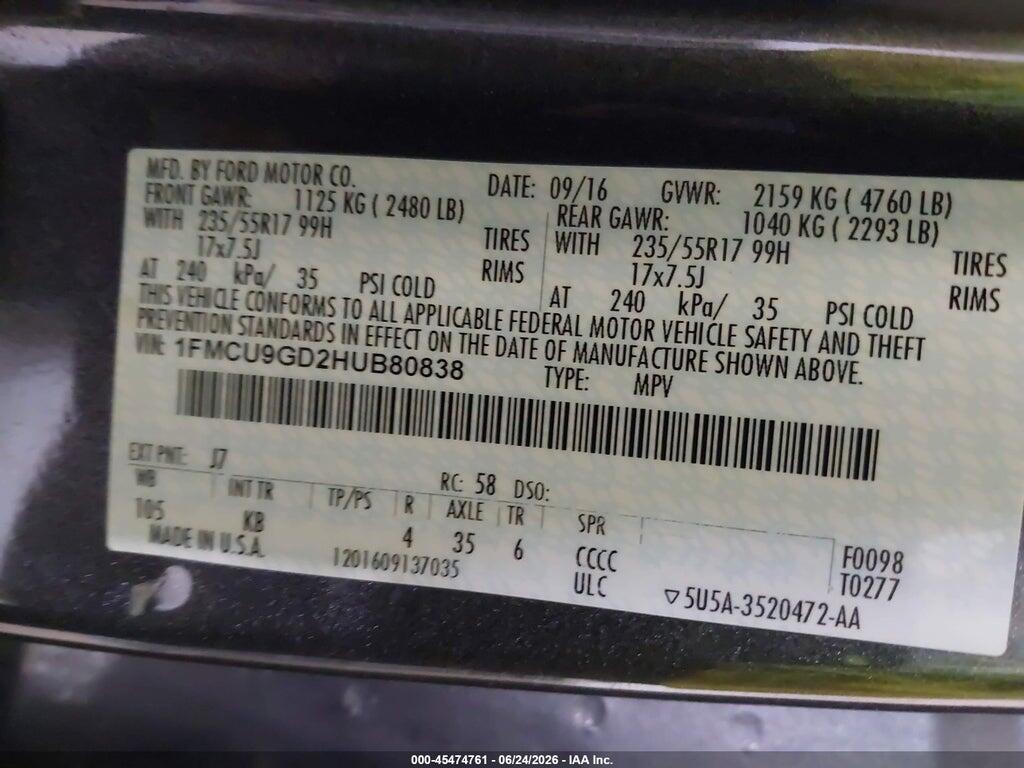 1FMCU9GD2HUB80838 2017 FORD ESCAPE photo no. 9