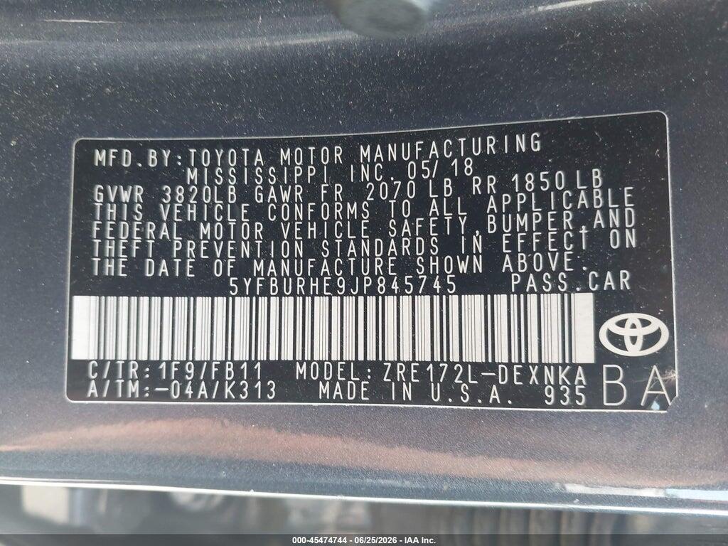5YFBURHE9JP845745 2018 TOYOTA COROLLA photo no. 9