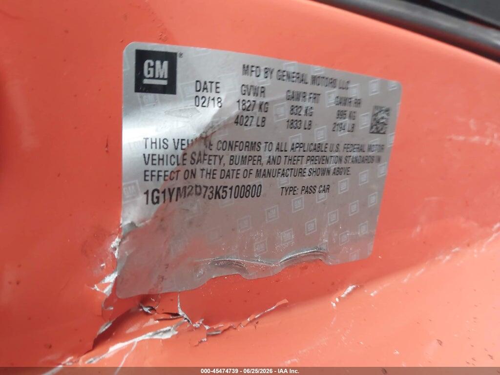 1G1YM2D73K5100800 2019 CHEVROLET CORVETTE photo no. 9