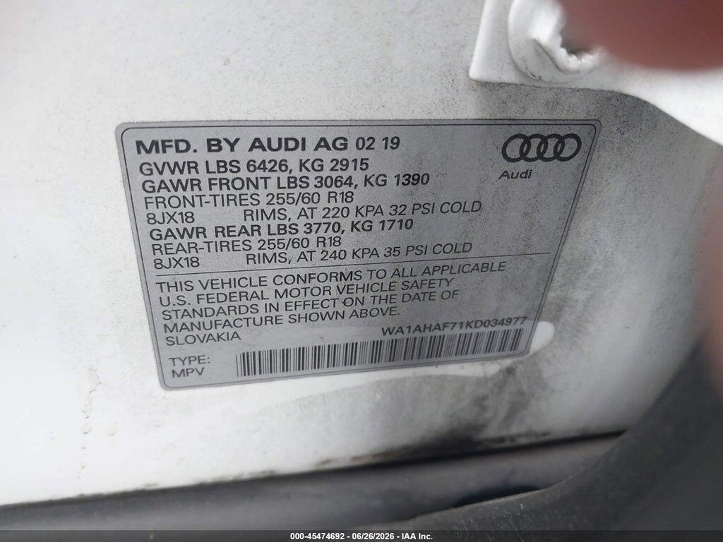 WA1AHAF71KD034977 2019 AUDI Q7 photo no. 9