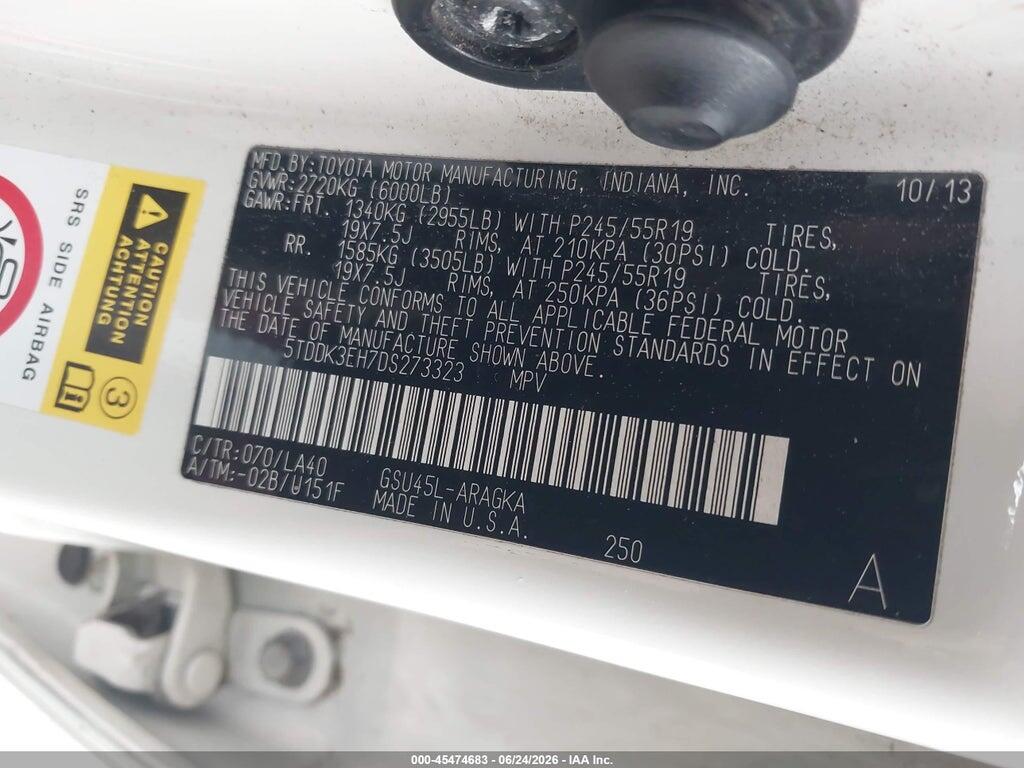 5TDDK3EH7DS273323 2013 TOYOTA HIGHLANDER photo no. 9