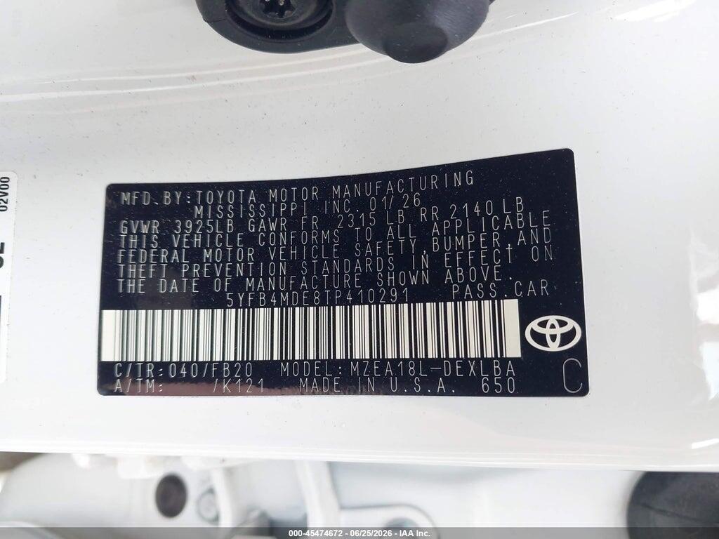 5YFB4MDE8TP410291 2026 TOYOTA COROLLA photo no. 9
