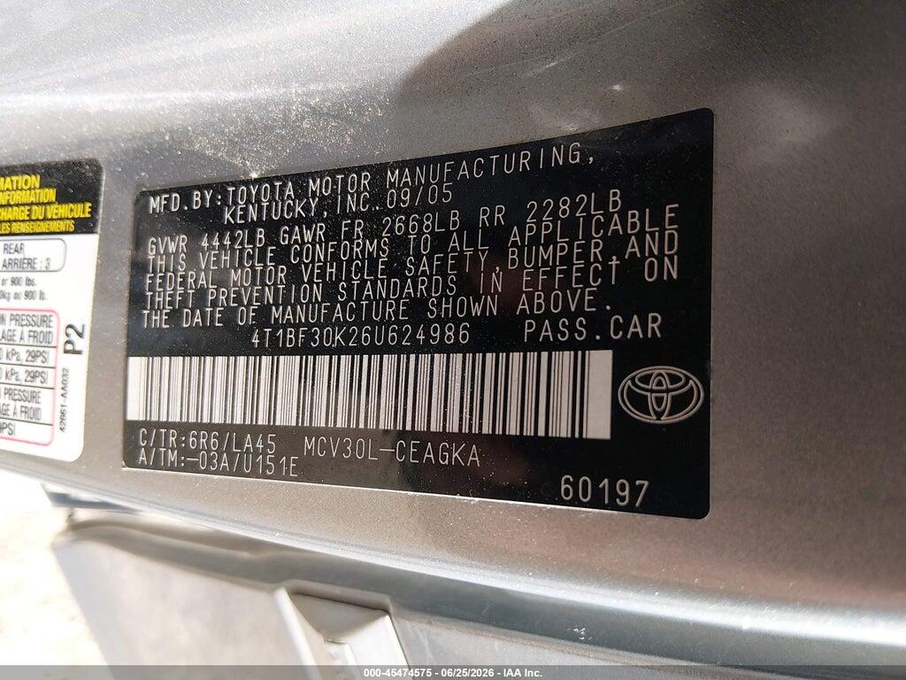 4T1BF30K26U624986 2006 TOYOTA CAMRY photo no. 9