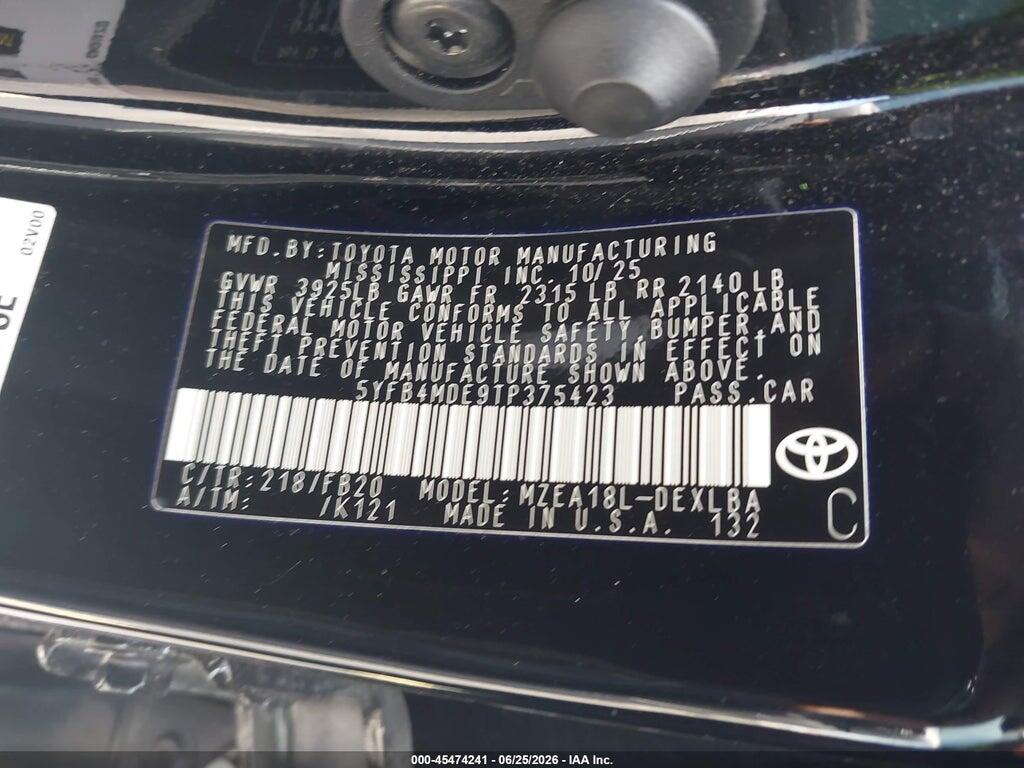 5YFB4MDE9TP375423 2026 TOYOTA COROLLA photo no. 9