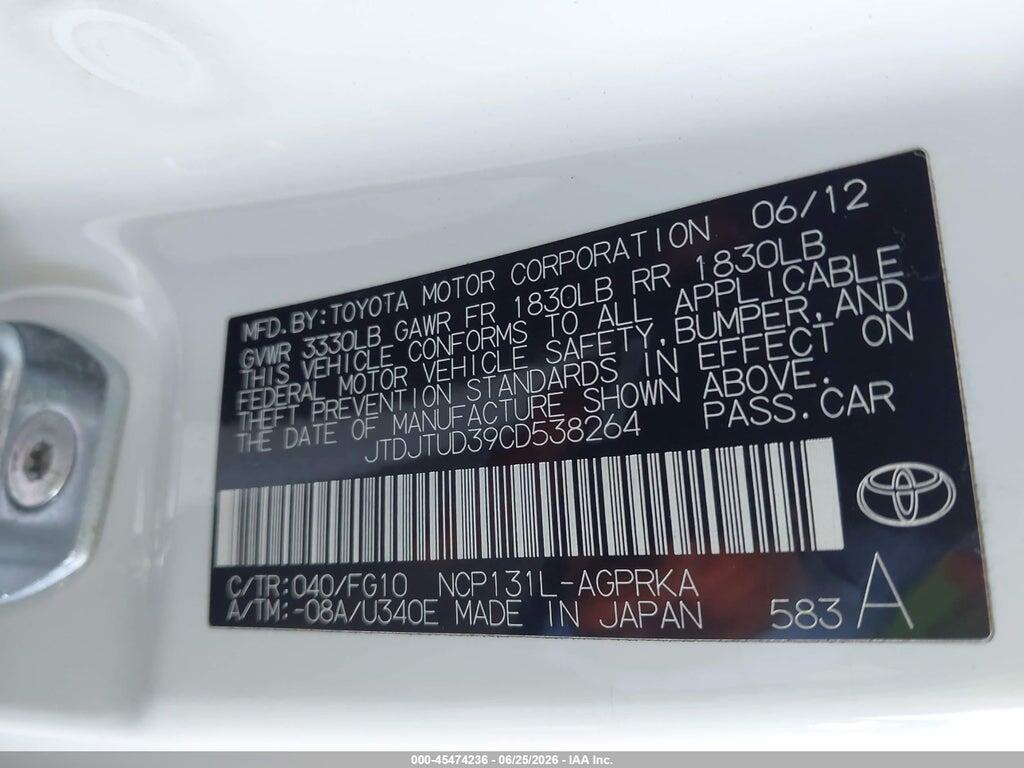 JTDJTUD39CD538264 2012 TOYOTA YARIS photo no. 9