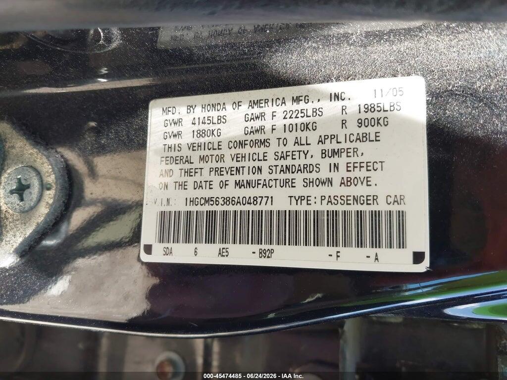 1HGCM56386A048771 2006 HONDA ACCORD photo no. 9