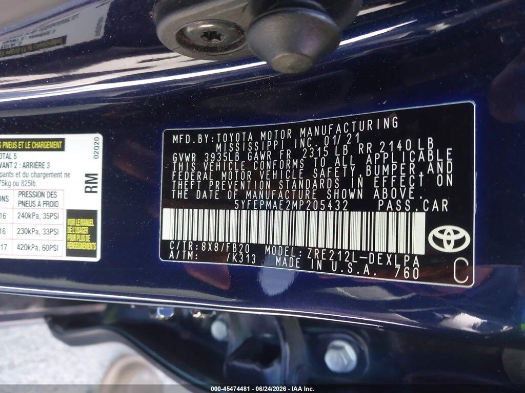 5YFEPMAE2MP205432 2021 TOYOTA COROLLA photo no. 9
