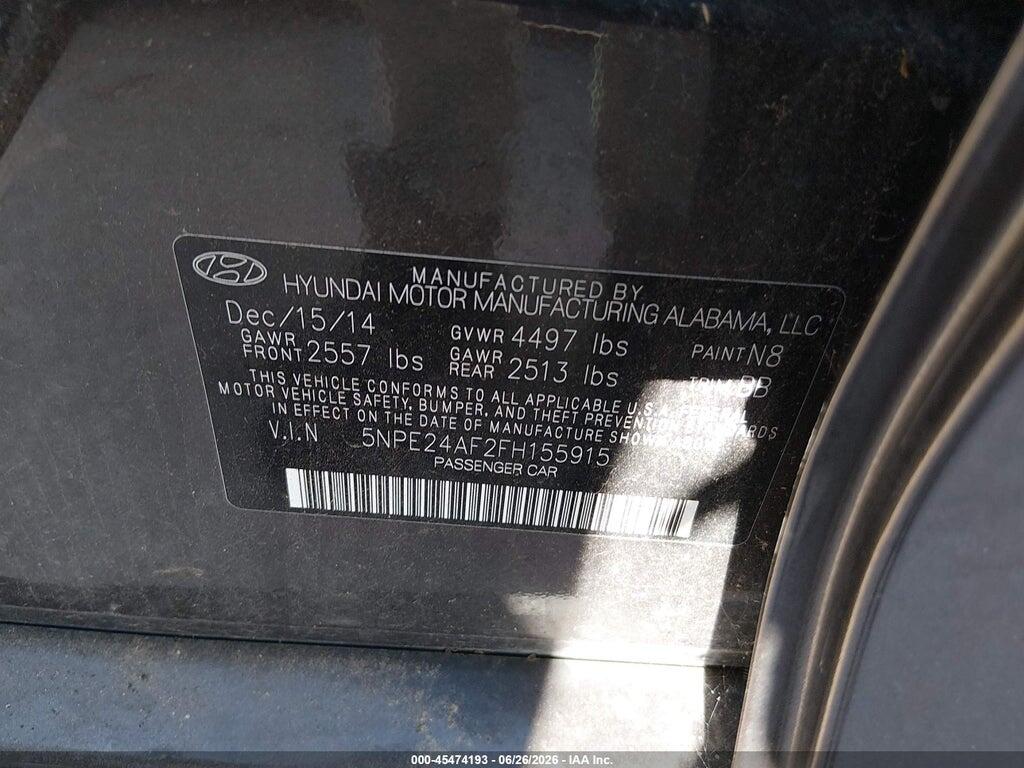 5NPE24AF2FH155915 2015 HYUNDAI SONATA photo no. 9