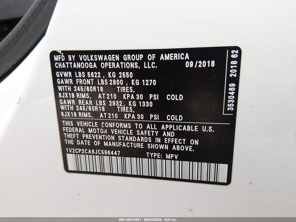 1V2CP2CA6JC596447 2018 VOLKSWAGEN ATLAS photo no. 9