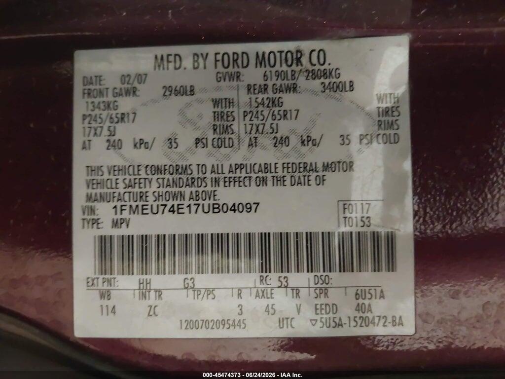 1FMEU74E17UB04097 2007 FORD EXPLORER photo no. 9