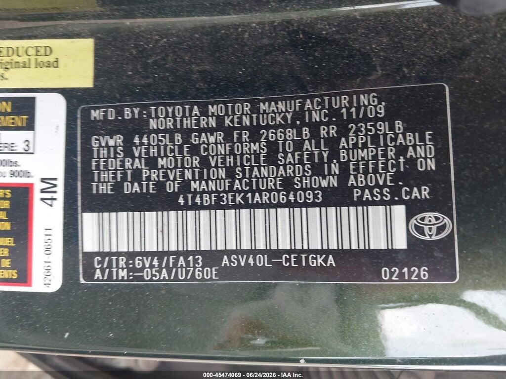 4T4BF3EK1AR064093 2010 TOYOTA CAMRY photo no. 9