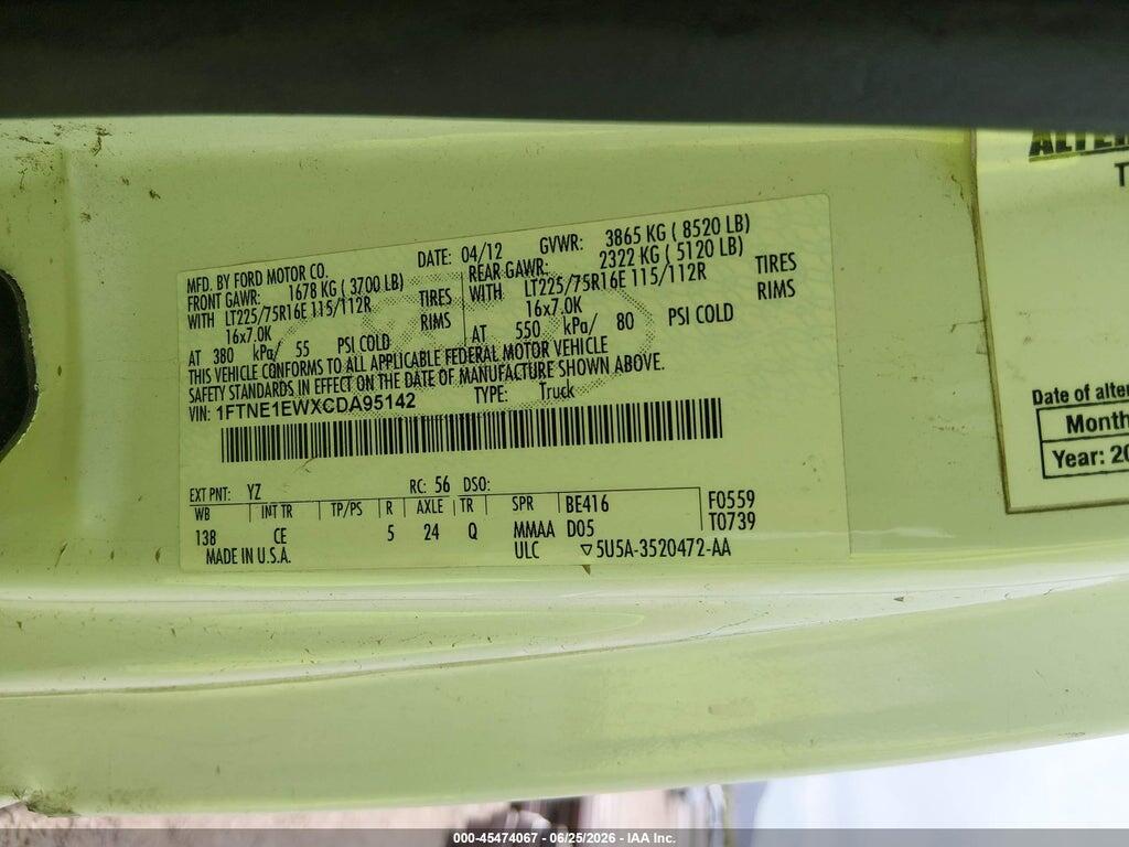 1FTNE1EWXCDA95142 2012 FORD E-150 photo no. 9