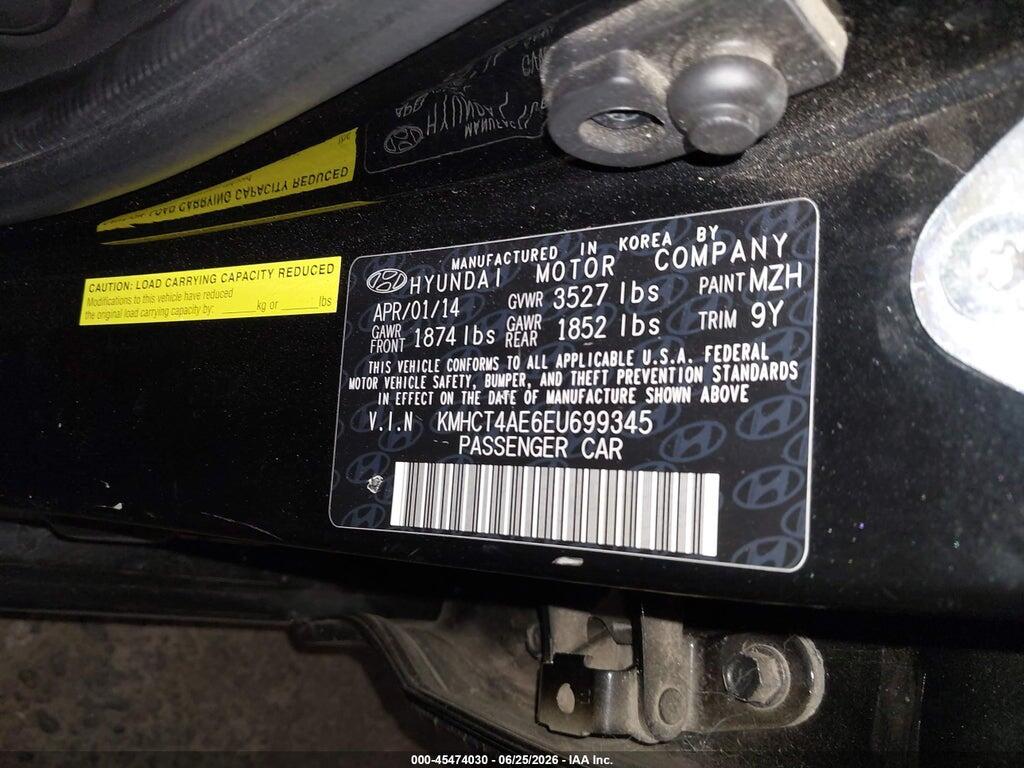 KMHCT4AE6EU699345 2014 HYUNDAI ACCENT photo no. 9
