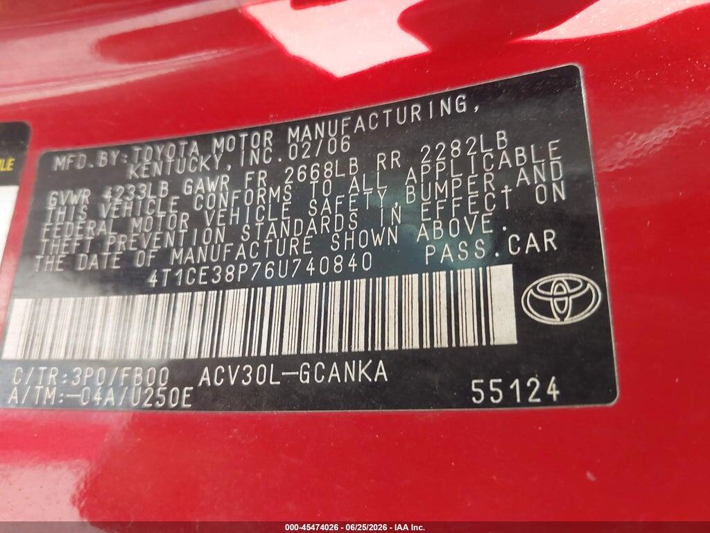 4T1CE38P76U740840 2006 TOYOTA CAMRY SOLARA photo no. 9