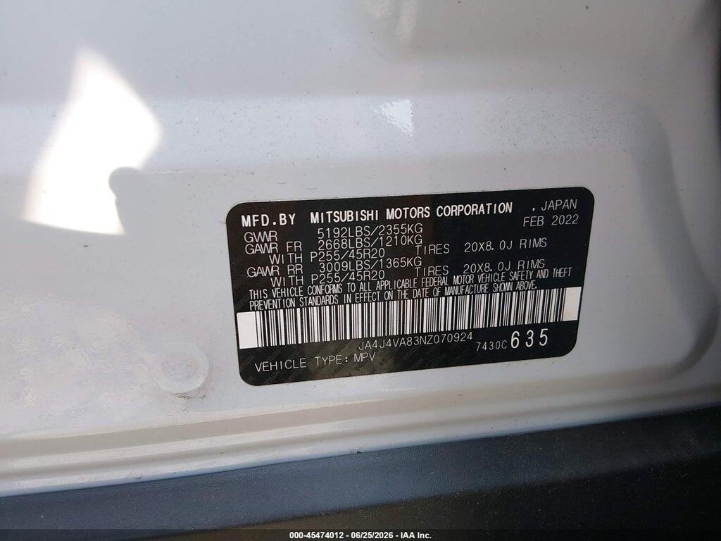 JA4J4VA83NZ070924 2022 MITSUBISHI OUTLANDER photo no. 9