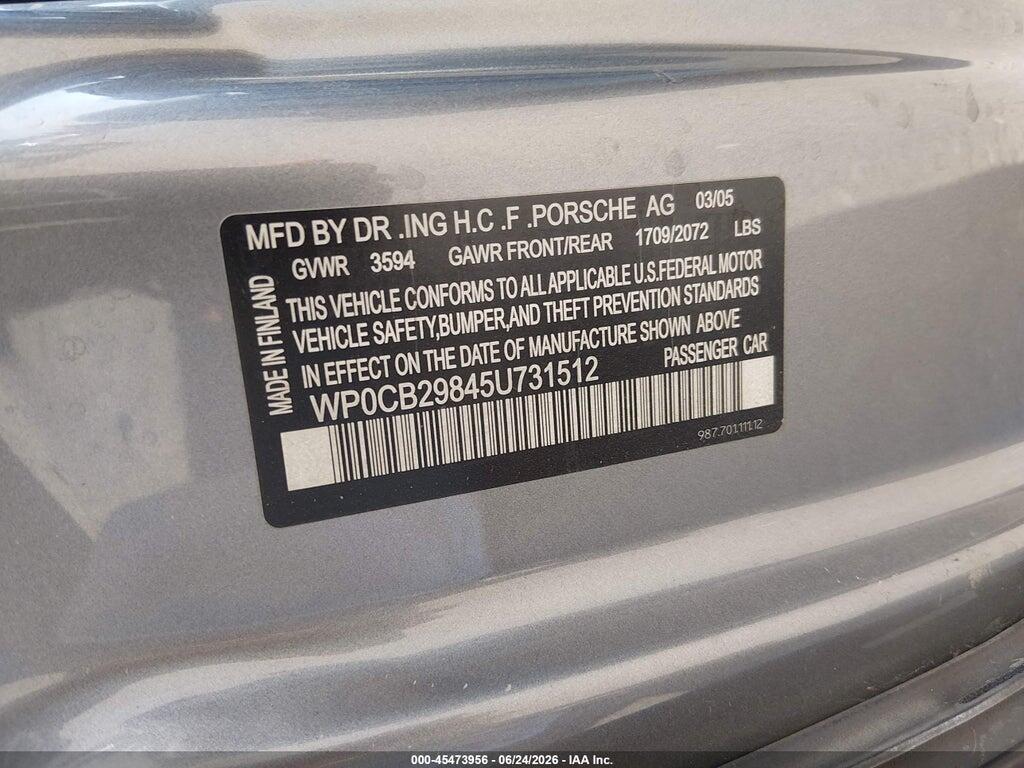 WP0CB29845U731512 2005 PORSCHE BOXSTER photo no. 9