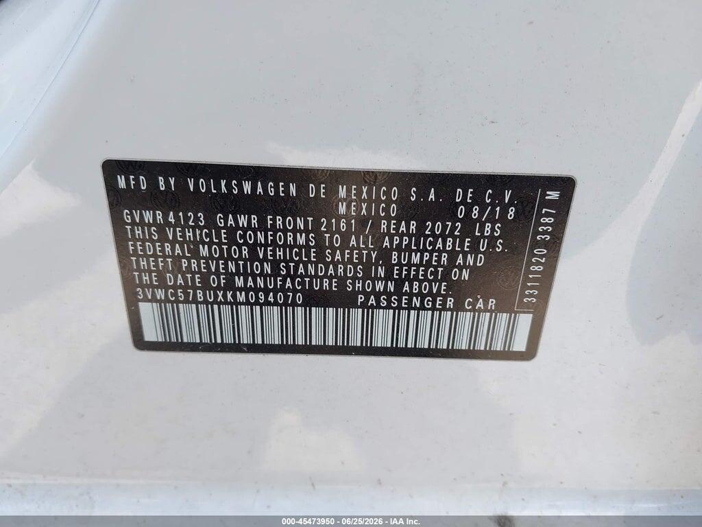 3VWC57BUXKM094070 2019 VOLKSWAGEN JETTA photo no. 9