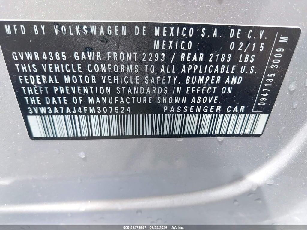 3VW3A7AJ4FM307524 2015 VOLKSWAGEN JETTA photo no. 9