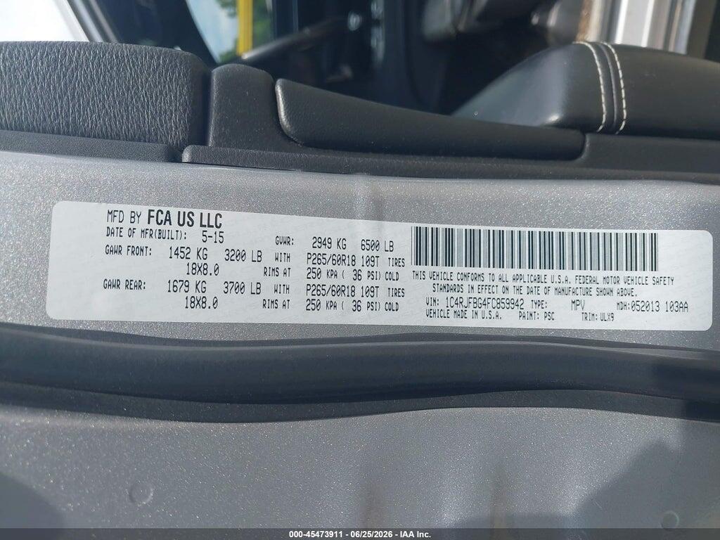 1C4RJFBG4FC859942 2015 JEEP GRAND CHEROKEE photo no. 9