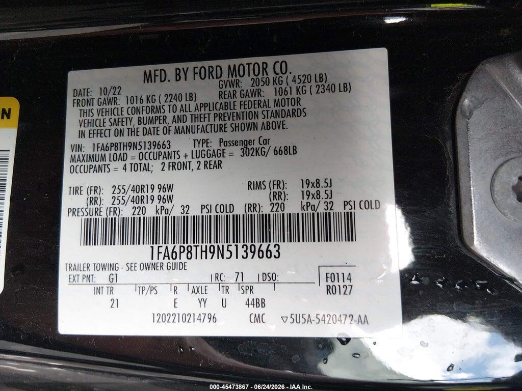 1FA6P8TH9N5139663 2022 FORD MUSTANG photo no. 9