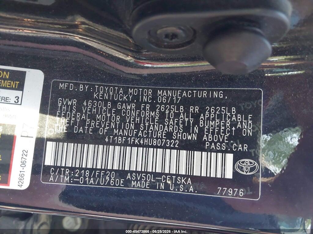 4T1BF1FK4HU807322 2017 TOYOTA CAMRY photo no. 9