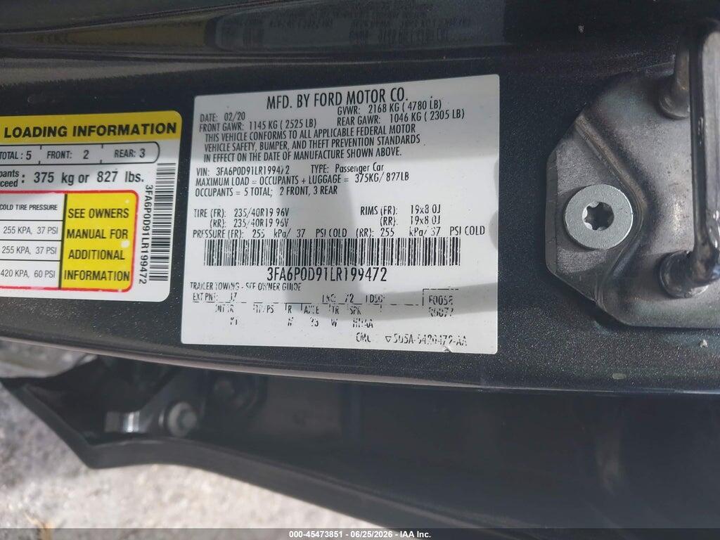 3FA6P0D91LR199472 2020 FORD FUSION photo no. 9
