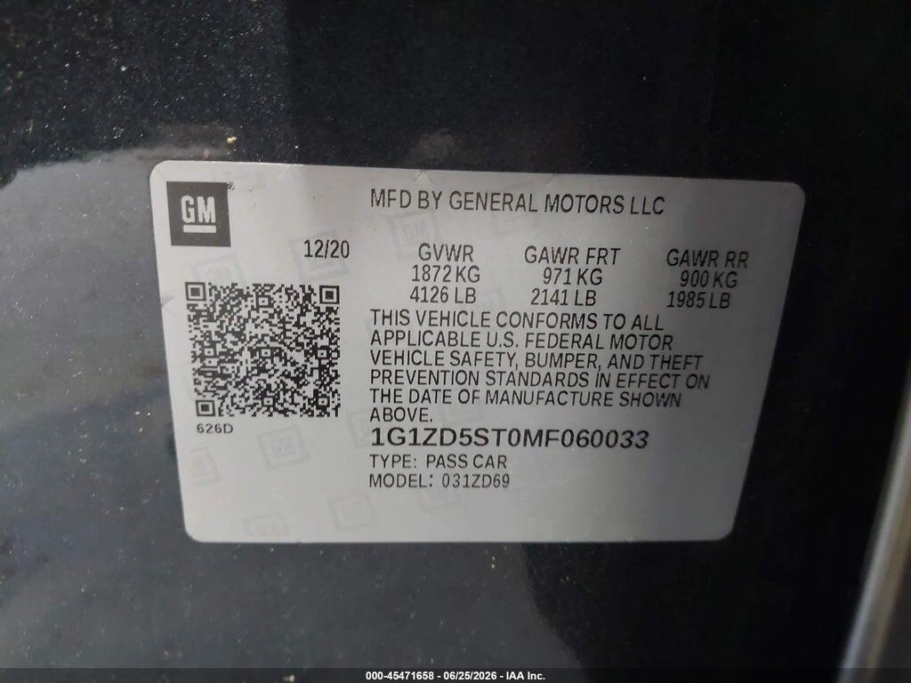 1G1ZD5ST0MF060033 2021 CHEVROLET MALIBU photo no. 9