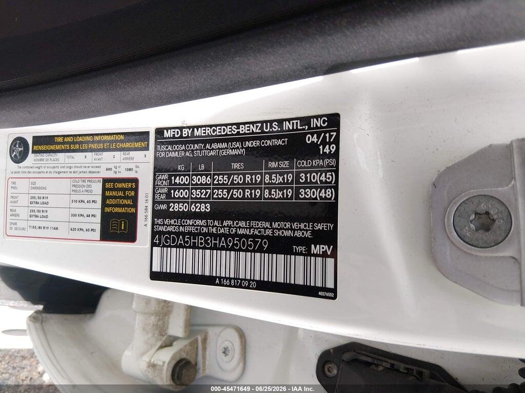 4JGDA5HB3HA950579 2017 MERCEDES-BENZ GLE 350 photo no. 9