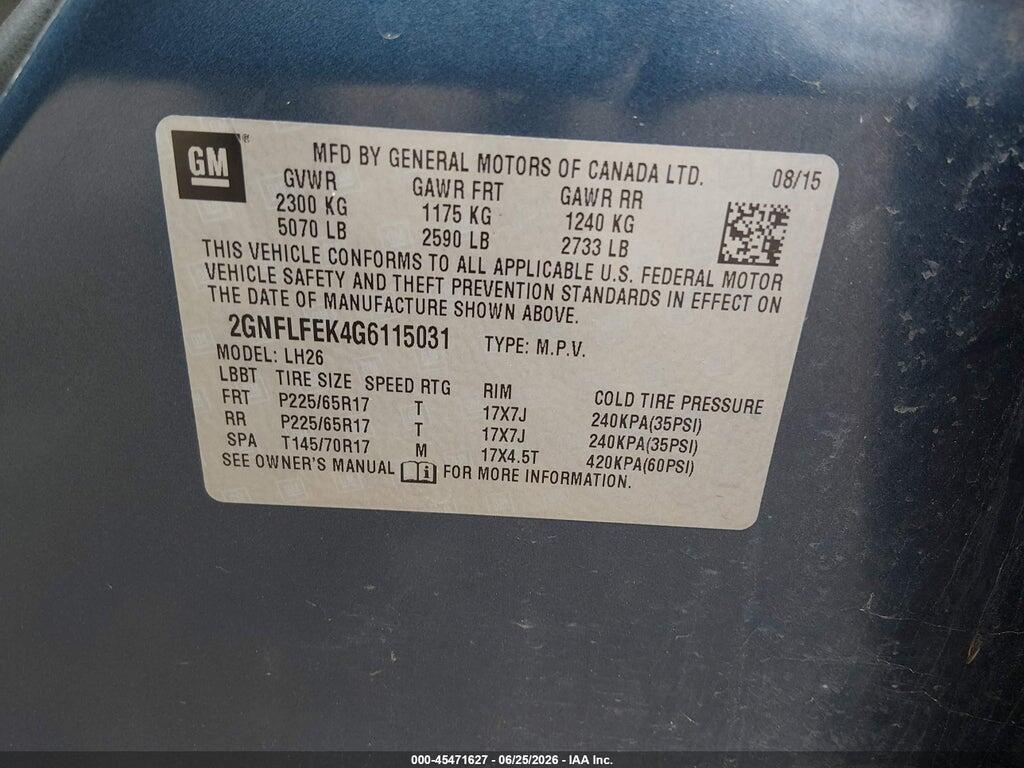 2GNFLFEK4G6115031 2016 CHEVROLET EQUINOX photo no. 9