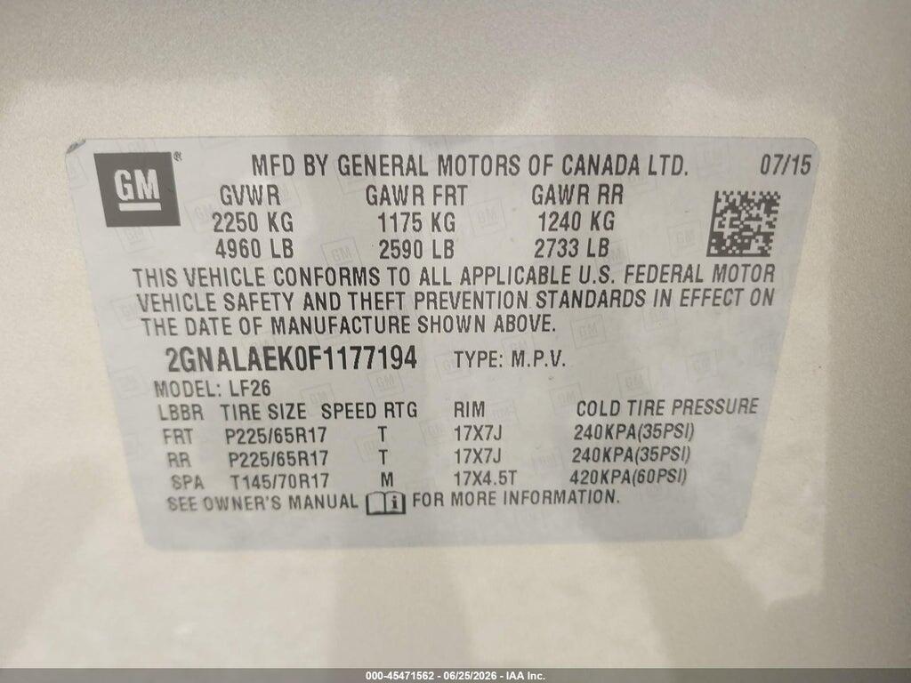 2GNALAEK0F1177194 2015 CHEVROLET EQUINOX photo no. 9