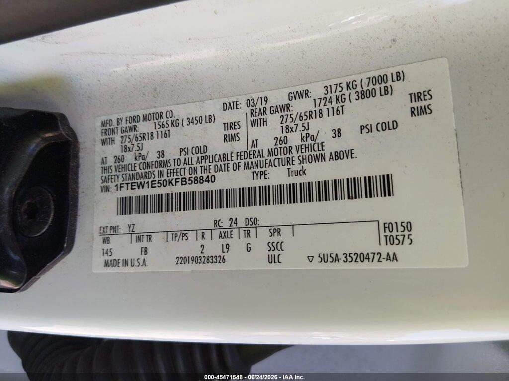 1FTEW1E50KFB58840 2019 FORD F-150 photo no. 9
