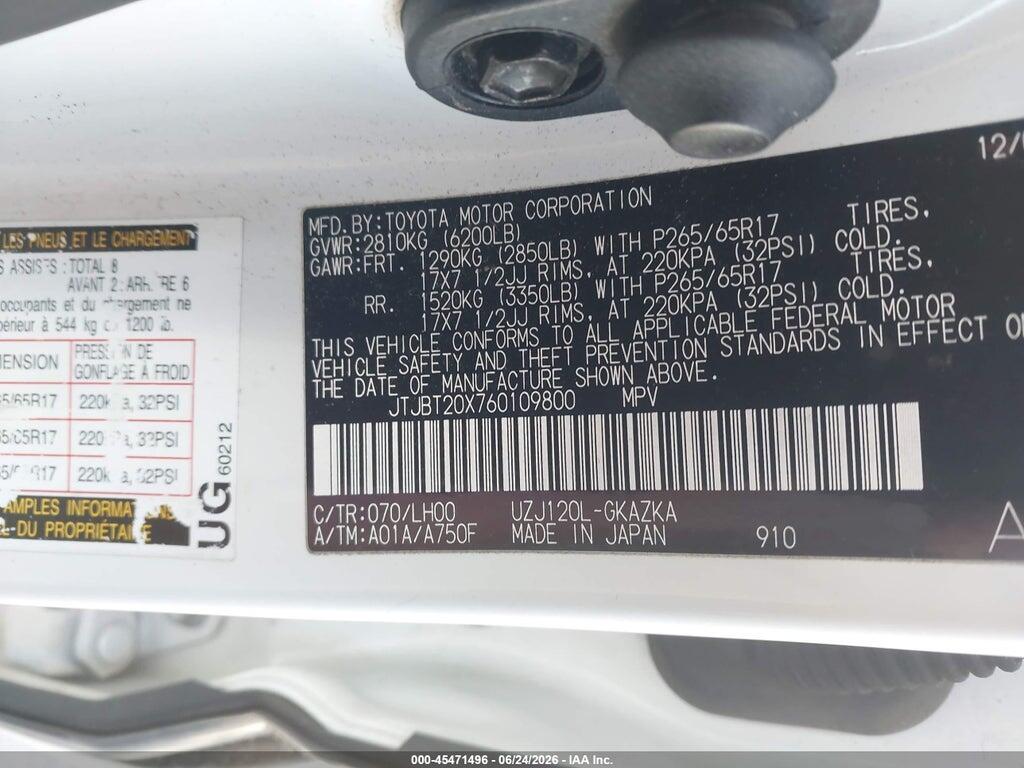 JTJBT20X760109800 2006 LEXUS GX 470 photo no. 9