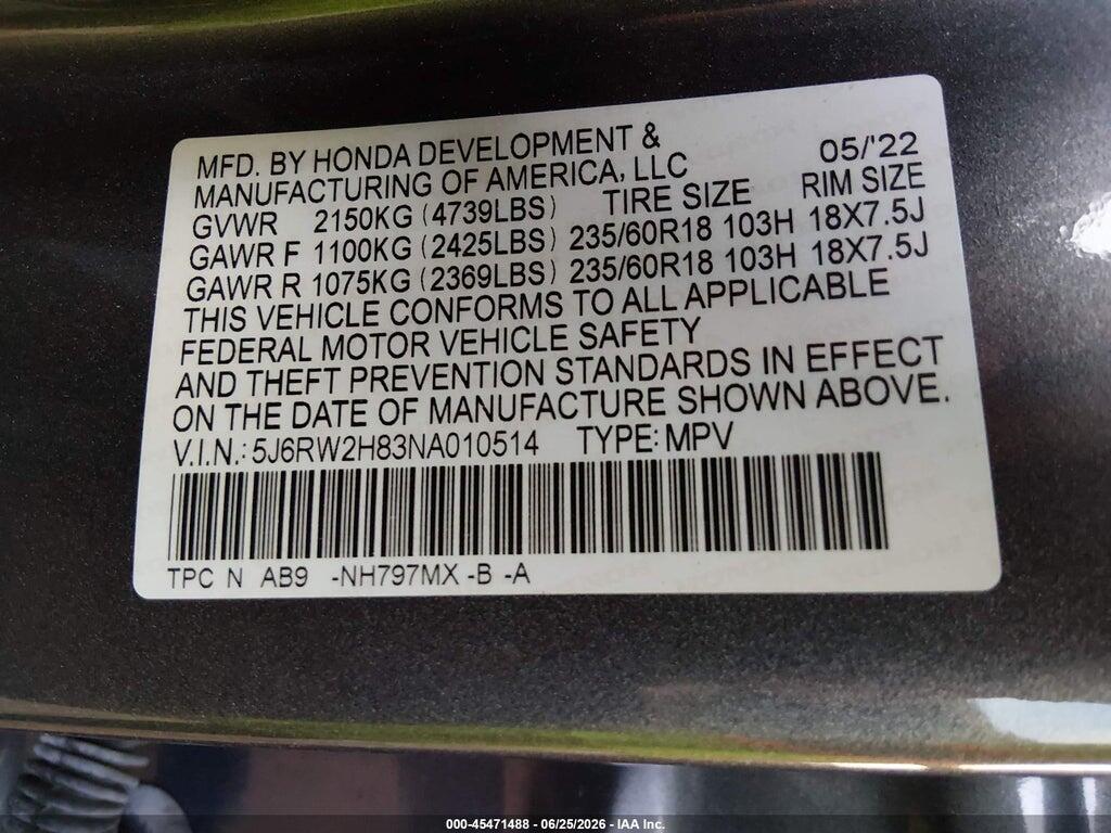 5J6RW2H83NA010514 2022 HONDA CR-V photo no. 9