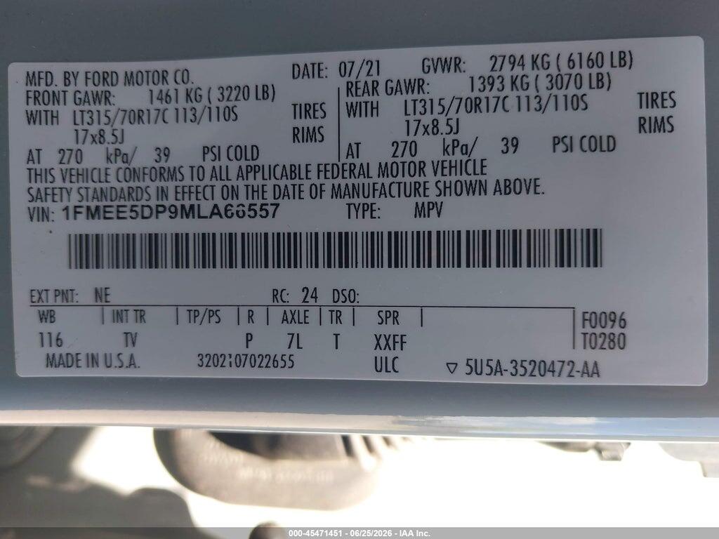1FMEE5DP9MLA66557 2021 FORD BRONCO photo no. 9