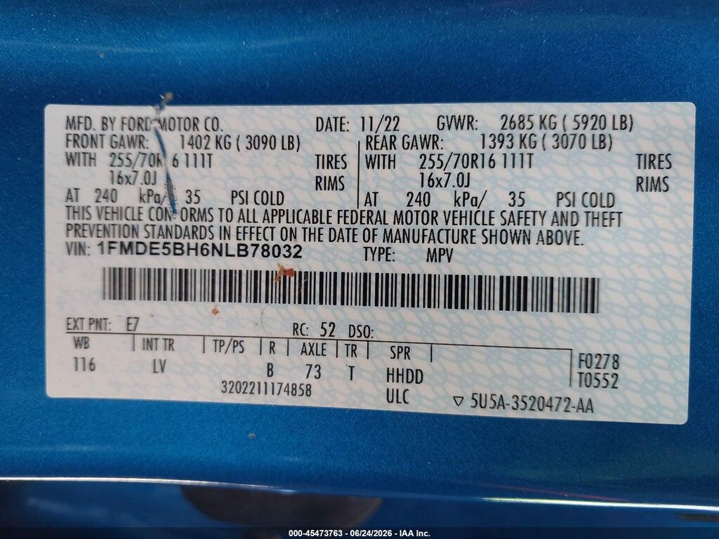1FMDE5BH6NLB78032 2022 FORD BRONCO photo no. 9
