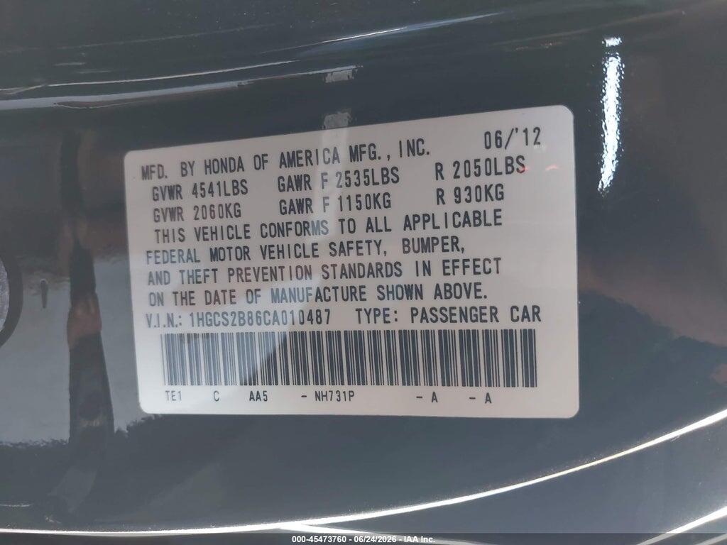 1HGCS2B86CA010487 2012 HONDA ACCORD photo no. 9